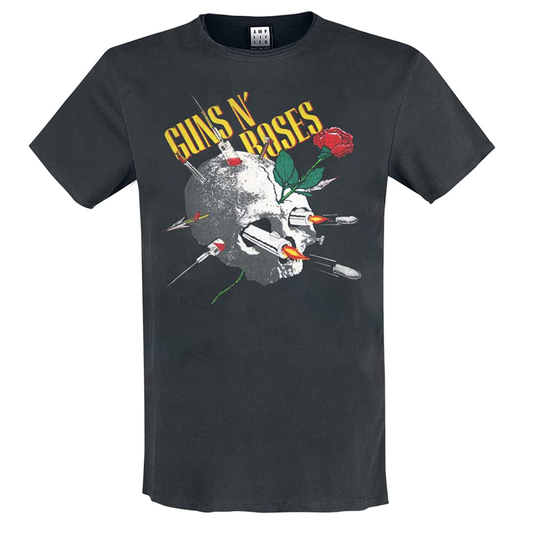 Amplified Needle Skull Guns N Roses T-Shirt Crew Neck Charcoal XL