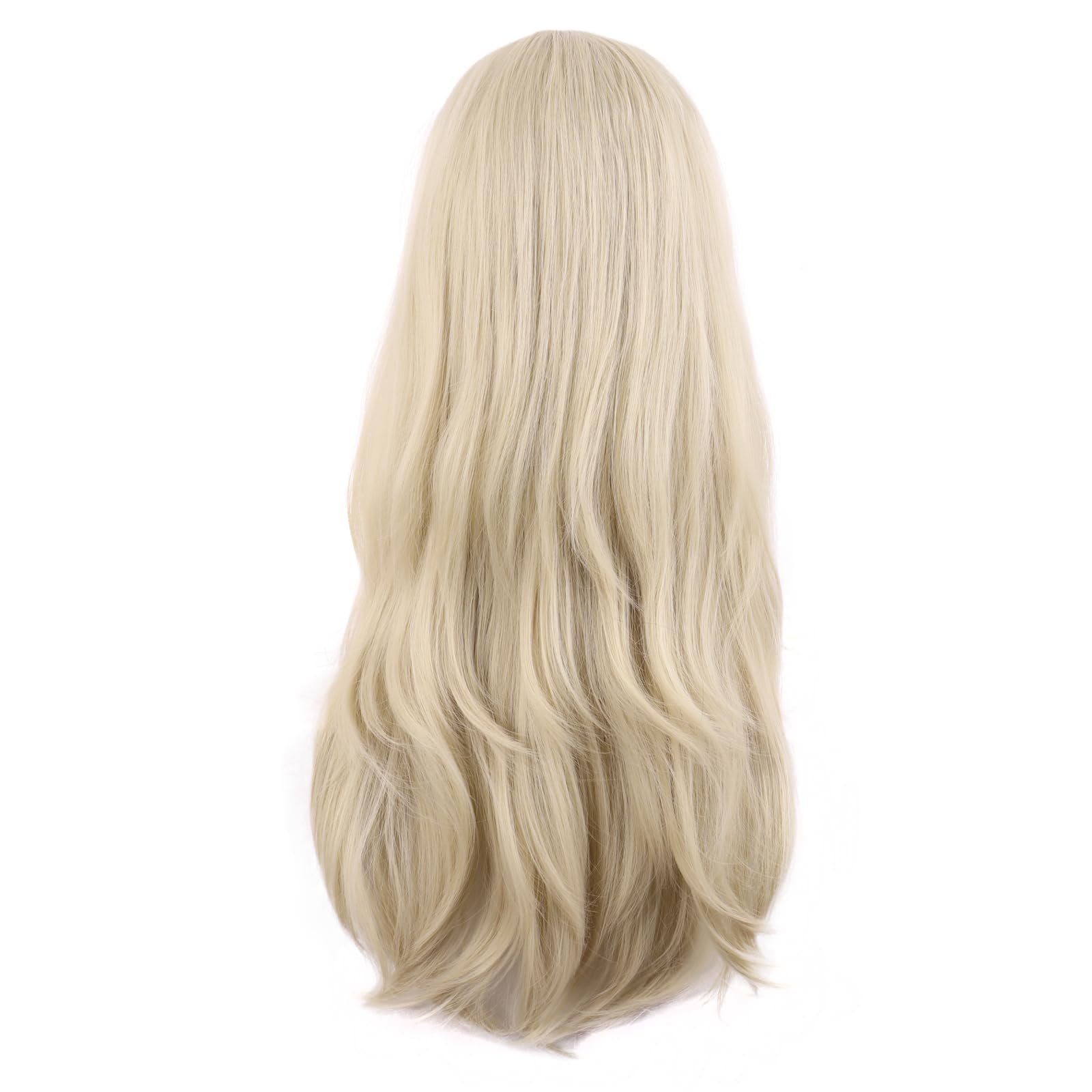 MapofBeauty 28 Inch/70 cm Long Curtain Bangs Synthetic Fiber Wavy Curly Heat Resistant Cosplay Party Wig (Blonde) - Image 4