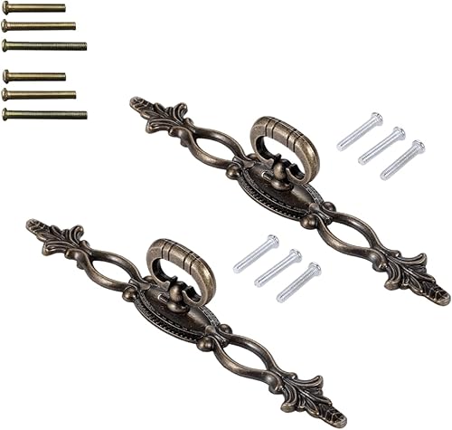 dophee 2 tiradores de estilo vintage, pomos huecos de bronce antiguo para muebles, cajones, aparadores, armarios, armarios con tornillo, 6.30 x 0.87
