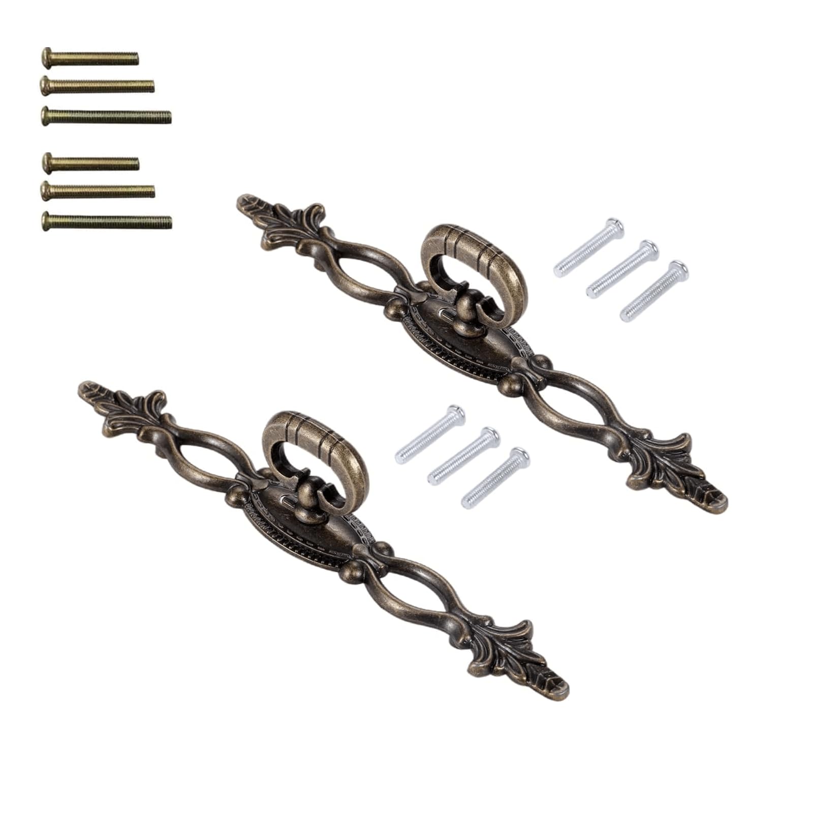dophee 2Pcs Vintage Style Pulls Handles, Antique Bronze Hollow Decor Cabinet Knobs for for Furniture Drawer Dresser Closet Wardrobe Cupboard with Screw, 6.30"x0.87"x1.34"-image-22