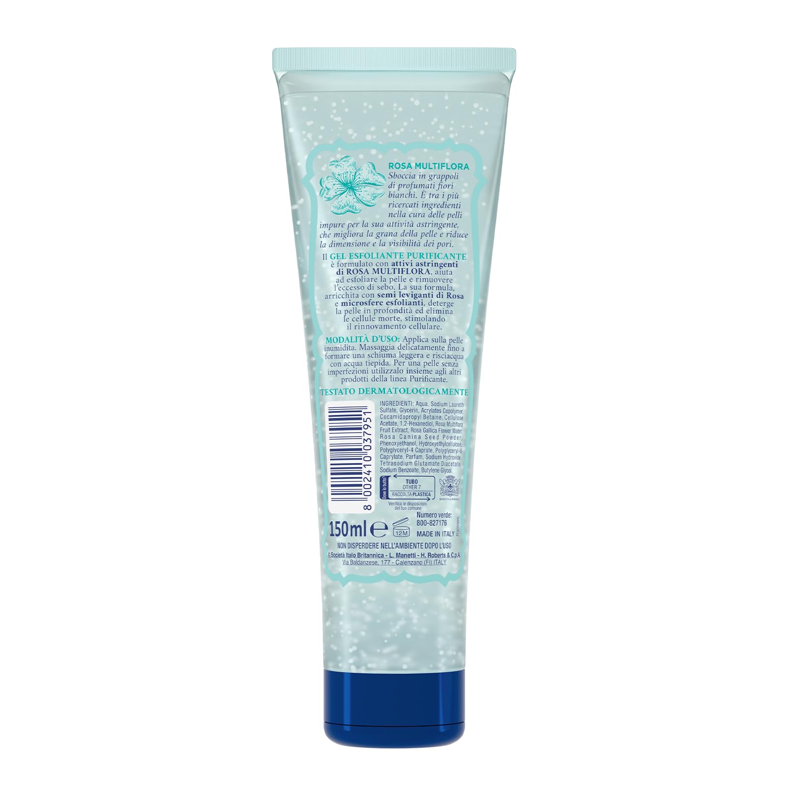 Acqua alle Rose, Gel Esfoliante Purificante per Uso Quotidiano, Scrub Viso Delicato, Detergente per Pelli Normali, Miste o Grasse, 150 ml