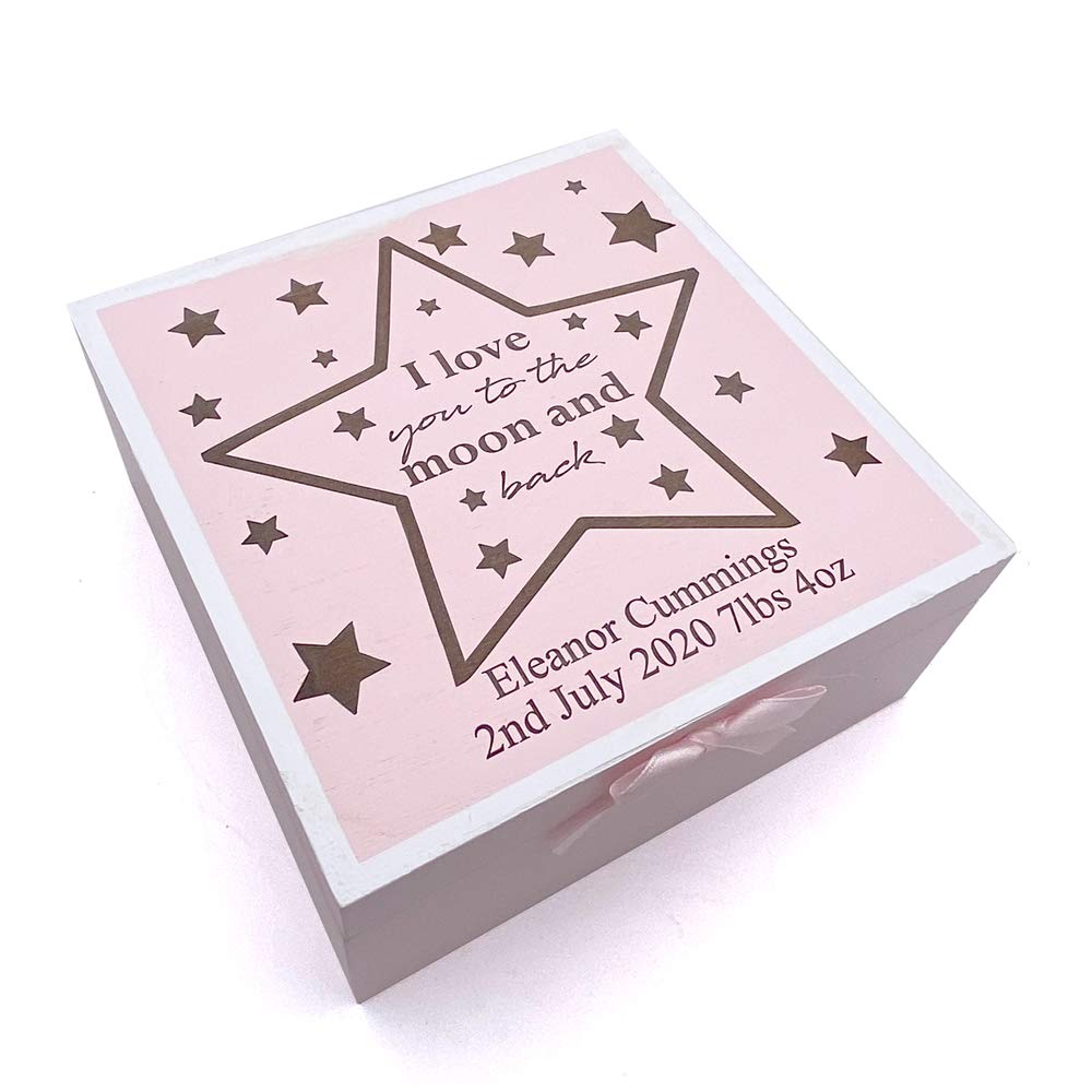 Personalised Baby Girl Pink Memories Keepsake Box Love You To The Moon