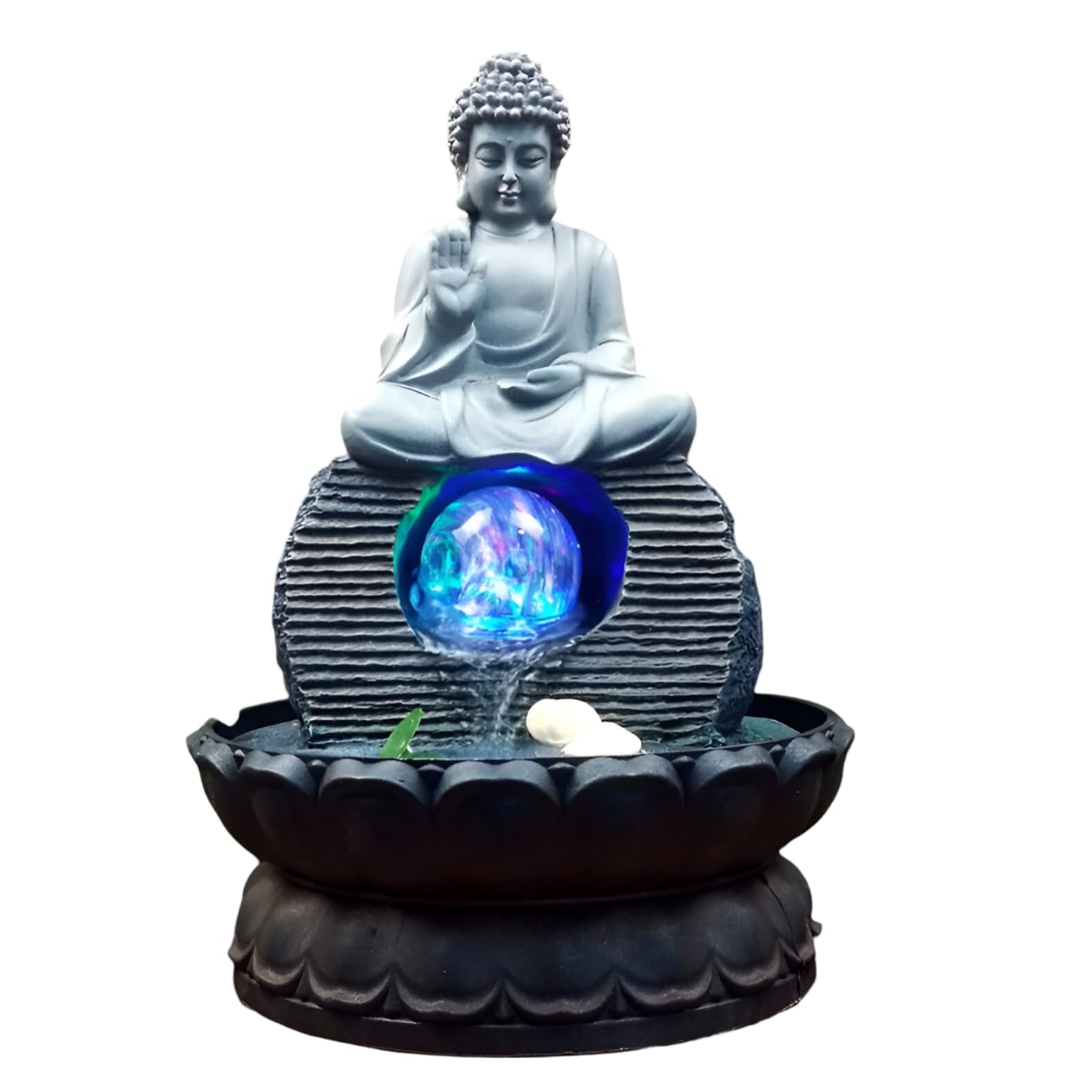 Fuente de mesa decorativa para interior, fuente de agua con cascada, de resina, diseño de Buda, con iluminación LED, bomba de agua, Zen, decoración para salón, dormitorio, oficina, 21 x 21 x 30 cm