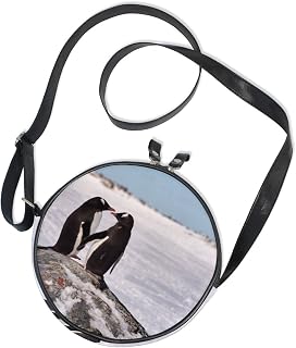 Bolsa tiracolo redonda com pinguins da Antártica Cooper Girl Bolsa de ombro único para crianças, meninas, mulheres, meninos e adolescentes