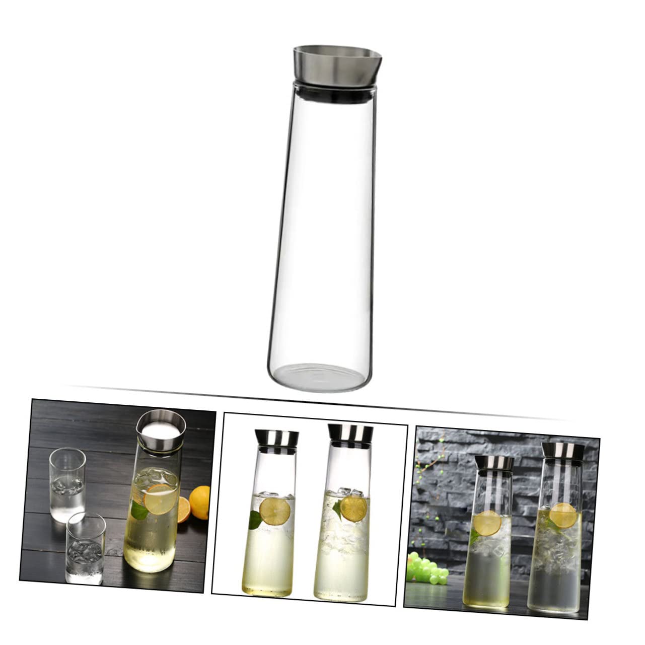 Jarra De Agua Fría De Vidrio Borosilicato 1l, Botella Antifugas Tapa De Acero Inoxidable, Recipiente Resistente Para Jugos y Bebidas, Uso Doméstico y Refrigeración