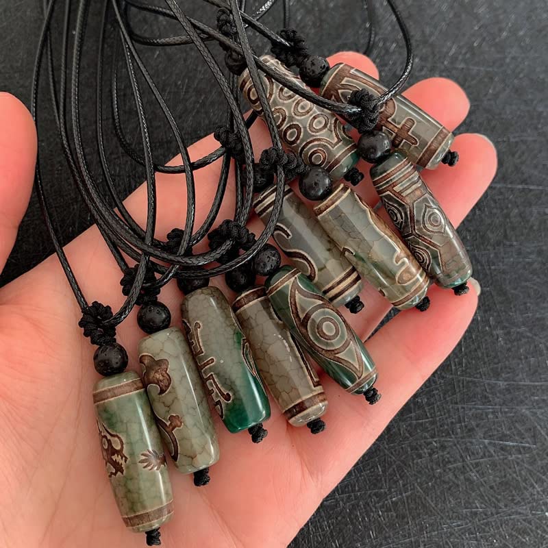 Collana In Agata Dzi Tibetana - Pendente Nove Occhi Guanyin, Pietra Curativa Unisex