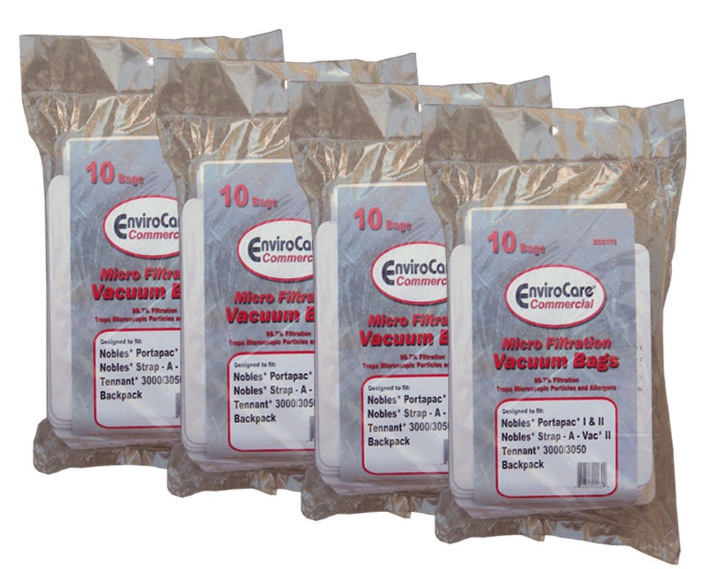 40 Castex, Nobles, Tennant Commercial Allergy Backpack, Canister, Tank Vacuum Cleaner Bags 611780, 613325, Nobles Portapac 1& 2, Nobles Strap-A-Vac II, Tennant, 3000/3050, Castex, 900005 Portapac