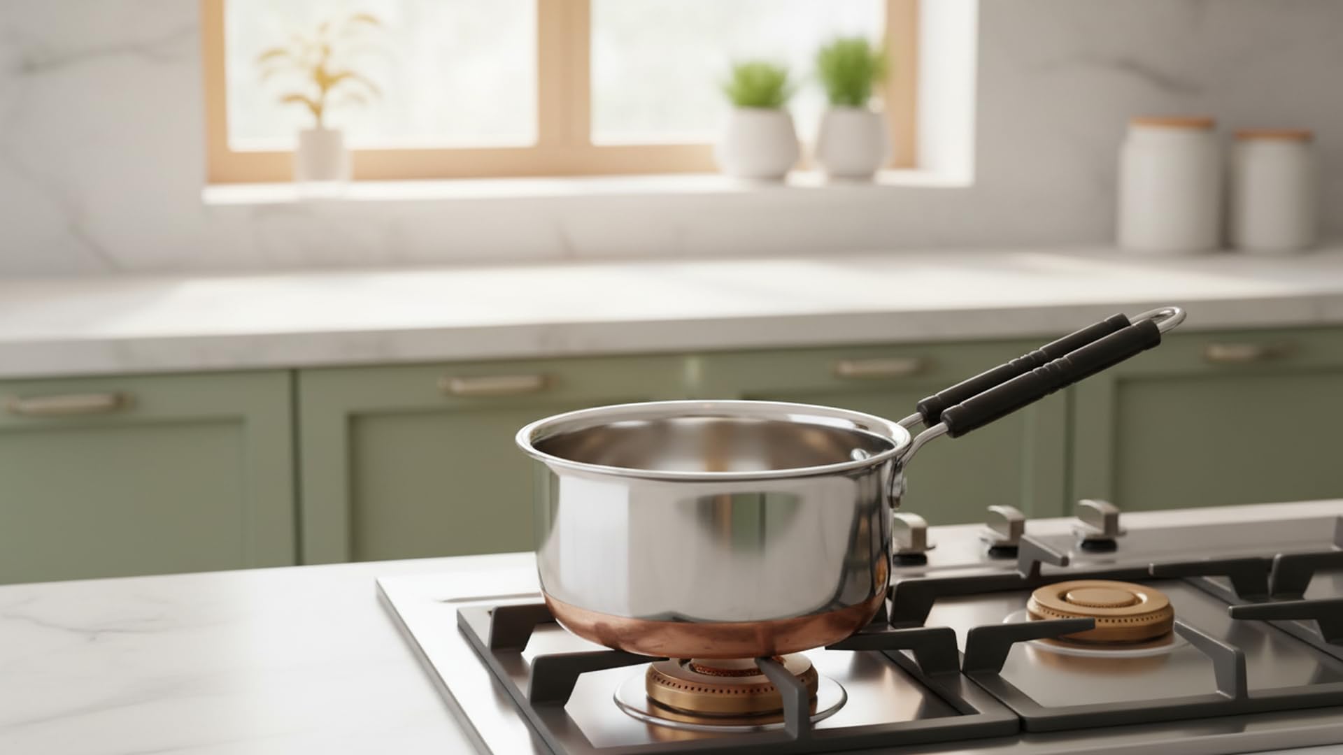 SVS ONLINE Stainless Steel Copper Bottom Sauce Pan, Flat Base, Tea Pan, Milk Pan, Tapeli Patila, Sauce Pot Cookware with Handle (1000ML) 4