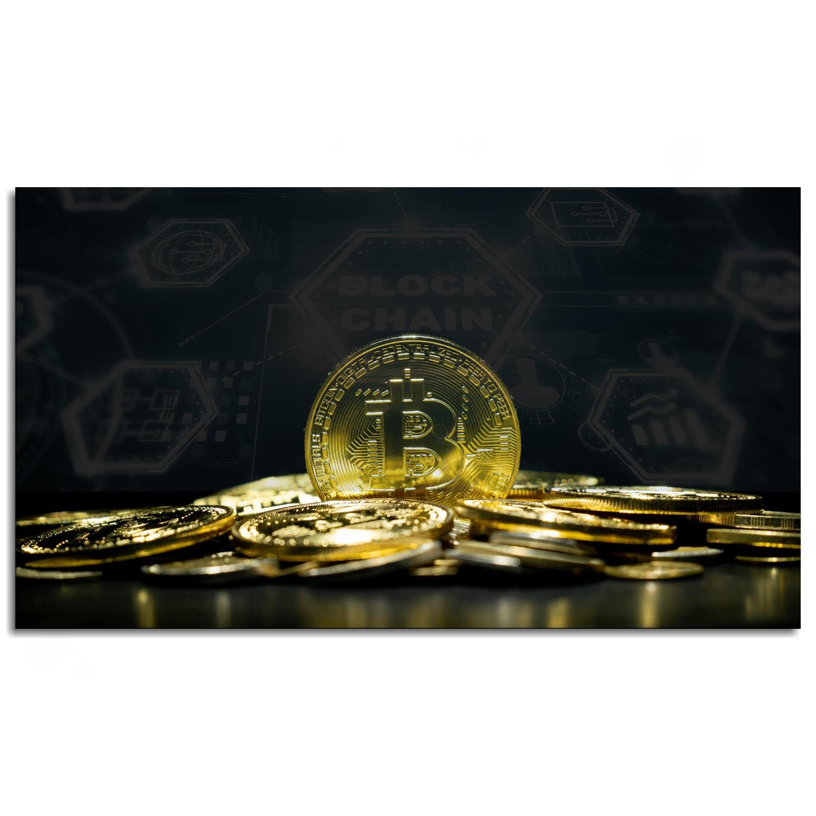 Amazon.co.jp: ビットコインポスター 暗号通貨 キャンバスプリント ブロックチェーン ウォールアート ホーム用 パネル1枚  額入り20x12インチ : ホーム＆キッチン