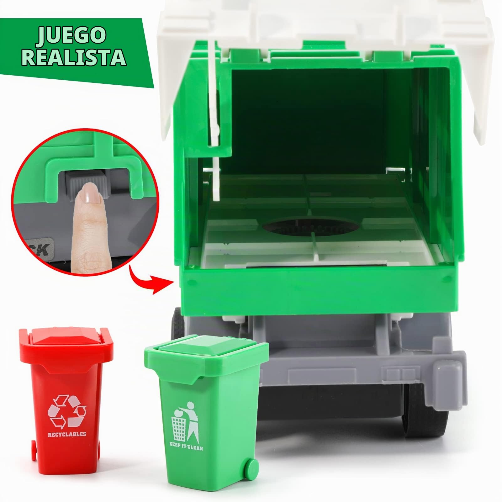 Juguete de Camión de Basura con Luz y Sonidos,Bote de Basura,Función Vehiculos Camion Juguete Regalo para Niños 3 4 5 6 7 8 Años…