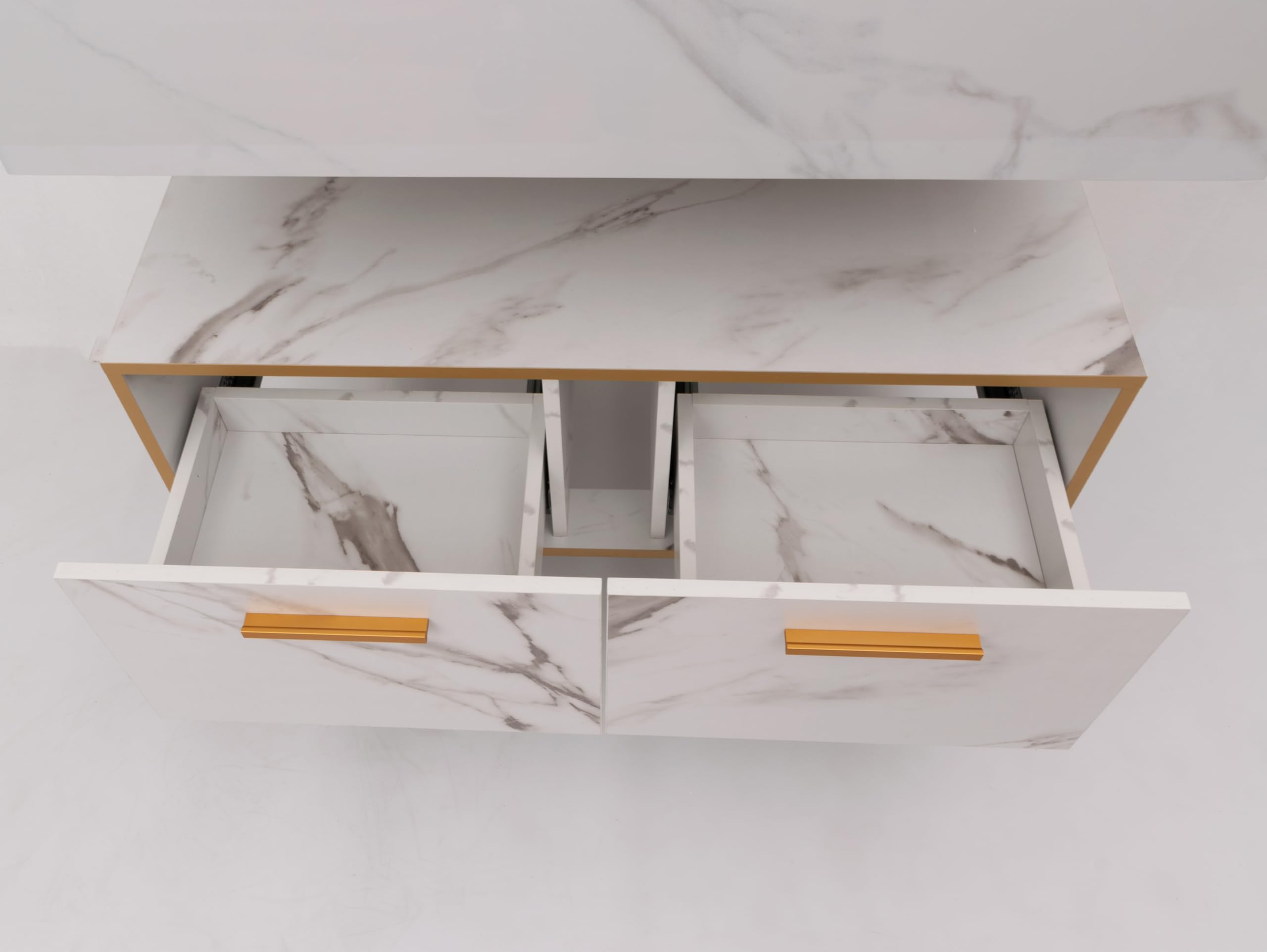 WITIT ARREDO BAGNO SET COMPLETO MOBILE BAGNO SOSPESO IN LEGNO BC011 DA 90 CM BIANCO ORO CON 2 CASSETTI LAVABO BIANCO STRIATO IN CERAMICA E SPECCHIERA LED VETRO RISCALDABILE