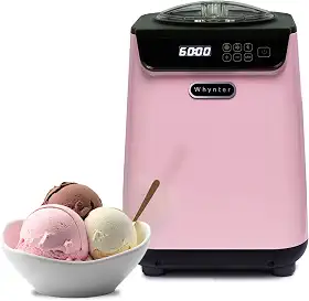 Whynter Máquina de sorvete automática vertical ICM-128BPS com compressor integrado, sem pré-congelamento, visor digital LCD, temporizador, com tigela de aço inoxidável, edição limitada, preto e rosa