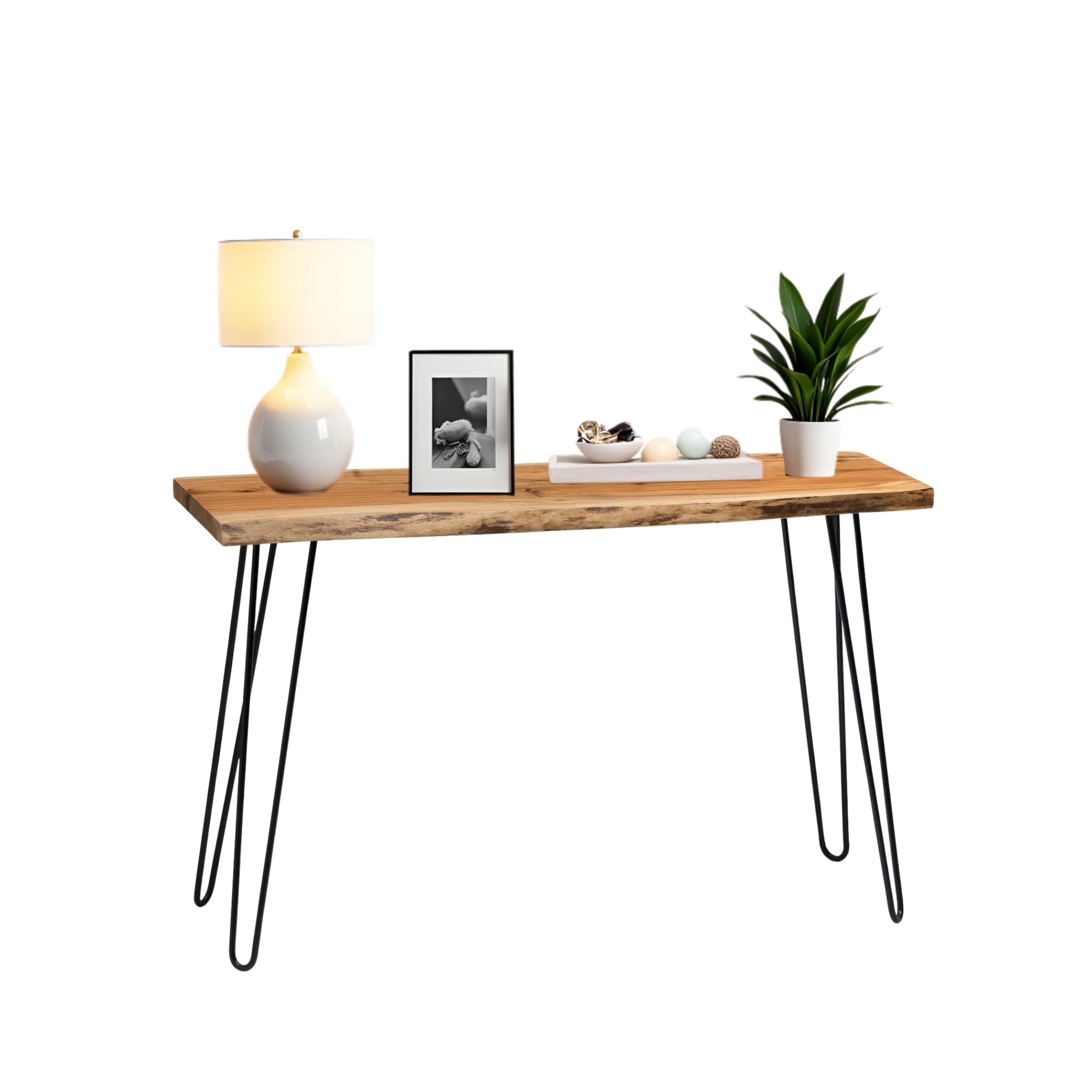 Hairpin Natural Wood Media Console Table with Metal Legs, Live Edge Design, 48 in. Long x 16 in. Wide x 30 in. High, Versatile Use as Entryway, Sofa Table, or Living Room Console, Durable and Stylish