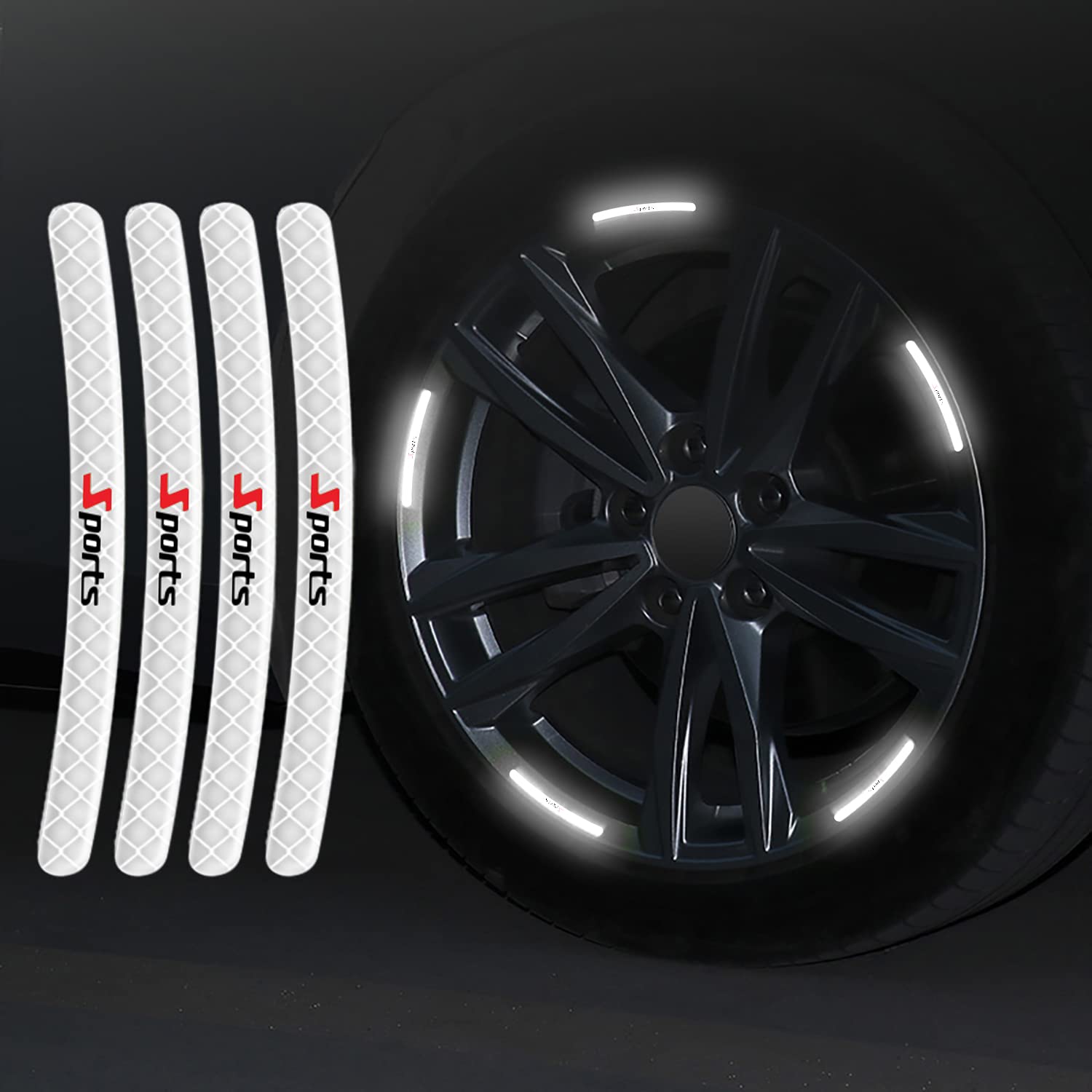 20pcs Reflective Wheel Rim Stripe Decal Sticker for Car Motorcycle Wheels Cycling Bike Bicycle Night Safety Decoration Stripe Universal Anti-scratch Reflective Rim Stickers(White Sports)