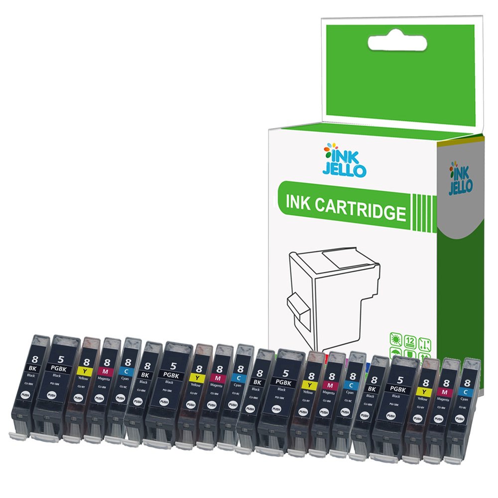 Inkjello Ink Cartridge For Printer, Compatible With Canon Pixma MP950 MP960 MP970 9000 MX850 MP600R MP610 MP800 MP800R MP810 MP830 PGI-5 CLI-8 (BK,C,M,Y 20-Pack)
