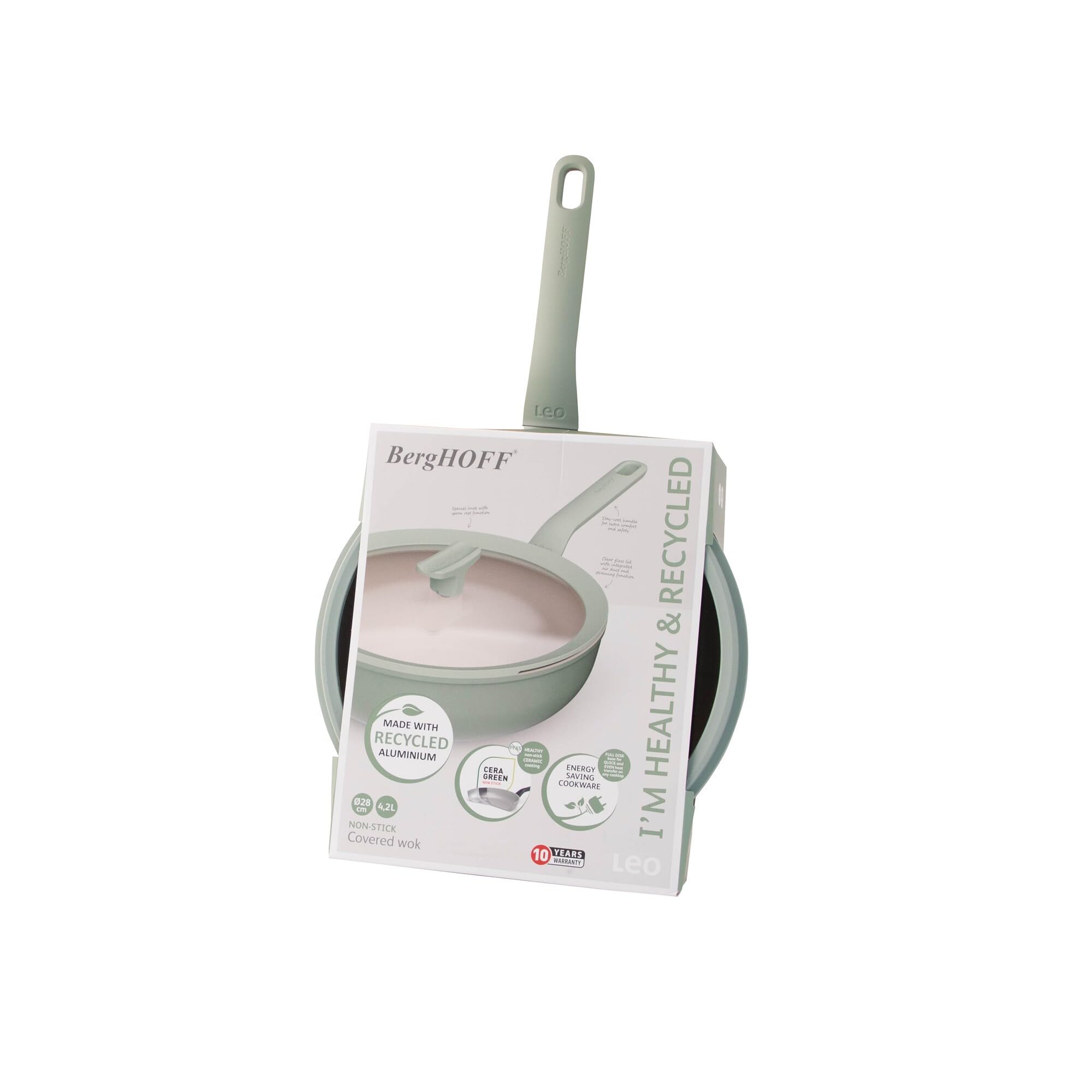 Berghoff - Wok antiaderente con coperchio Balance Sage 28cm