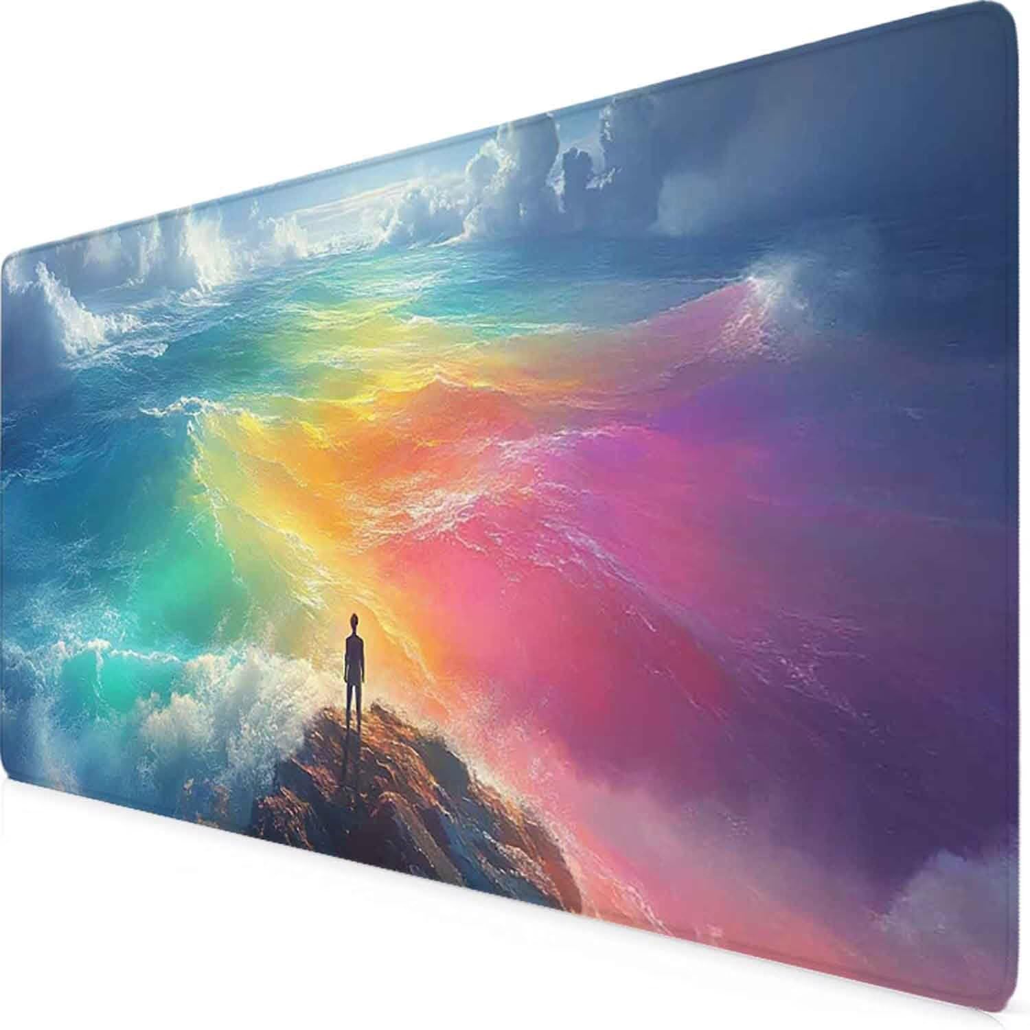Kolorowa podkładka pod mysz krajobrazowa XXL podkładka pod mysz 1200 x 600 mm podkładka pod mysz ze zszytymi krawędziami i gumową podstawą antypoślizgowa podkładka pod mysz XXL do komputera, laptopa