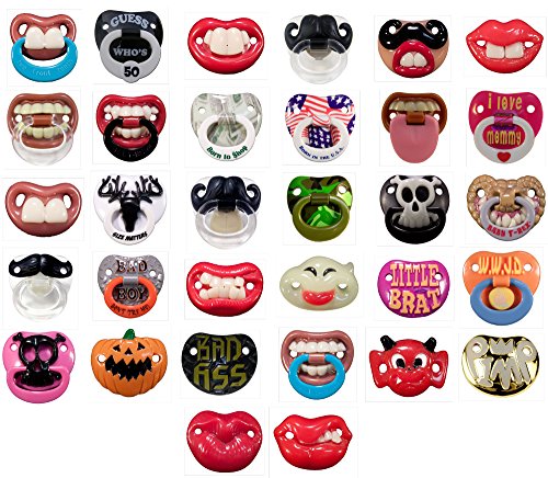 6 Pack- 6 Random Assorted Billy Bob Teeth Baby Pacifiers, Includes 6 BPA Free Pacifiers, Only Pacifier Brand with Personality!! Bulk Pack