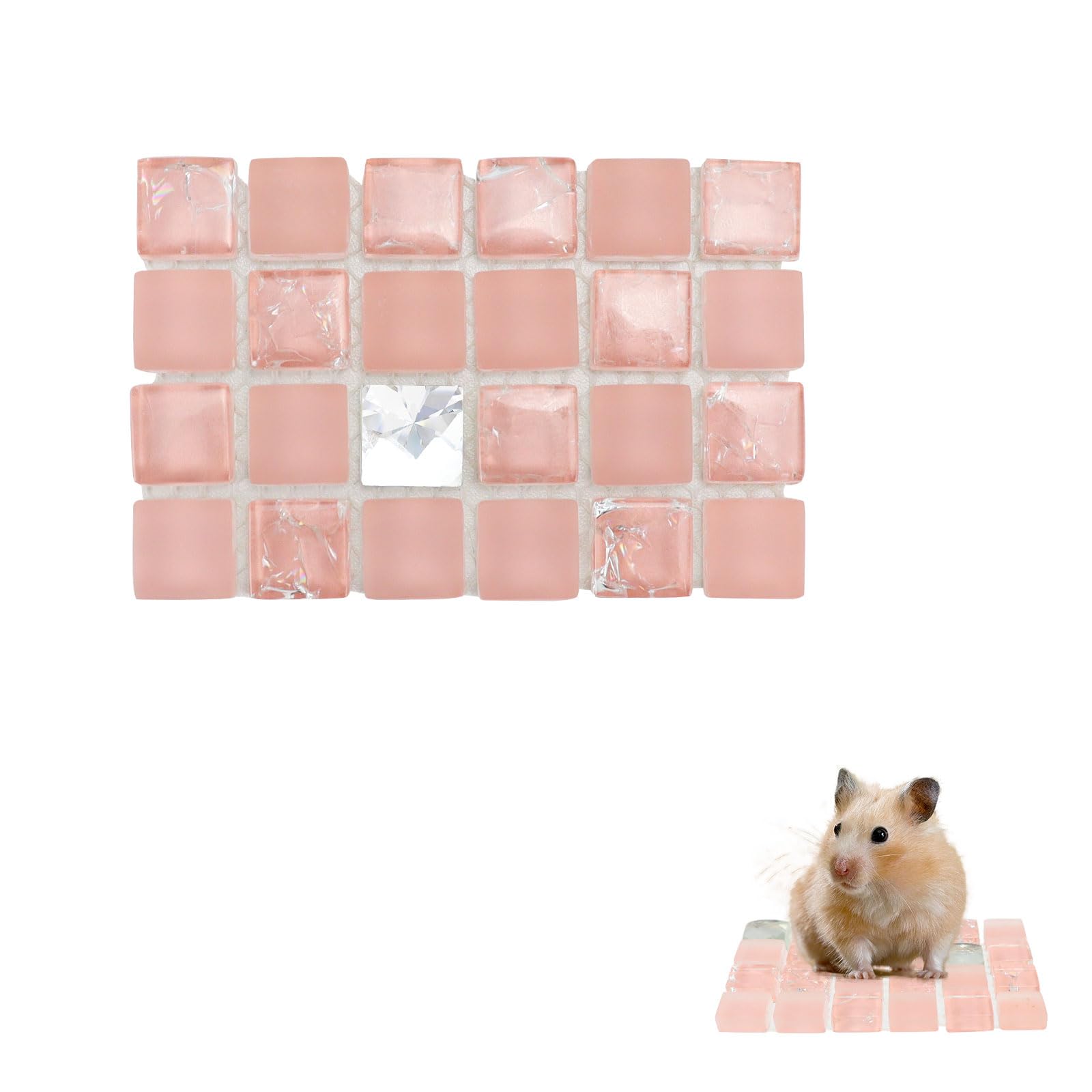 LuckyOpt Crystal Hamster Cooling Pad, Small Pet Ice Mat, Crystal Glass Inner Ice Crack Model, Suitable for Dwarf Hamster, Dwarf Fat Rat (Pink, 1PCS)