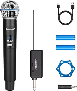 Depusheng Wireless Microphone,Rechargeable Microphone,Handheld Dynamic Wireless Mic for Karaoke Singing, Wedding, DJ, Party, Speech, Church, Class Use,PA System,200ft,Gray (R2 US -1)