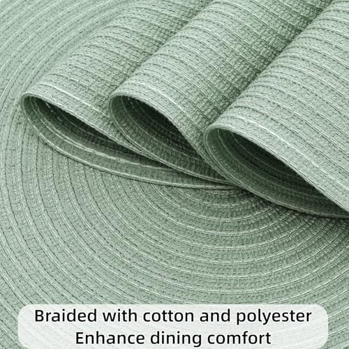 Image of SHACOS Round Placemats Set of 6 Washable 15 inch Cotton Polyester Table Mats Woven Braided Place Mats for Dining Table, Sage Green
