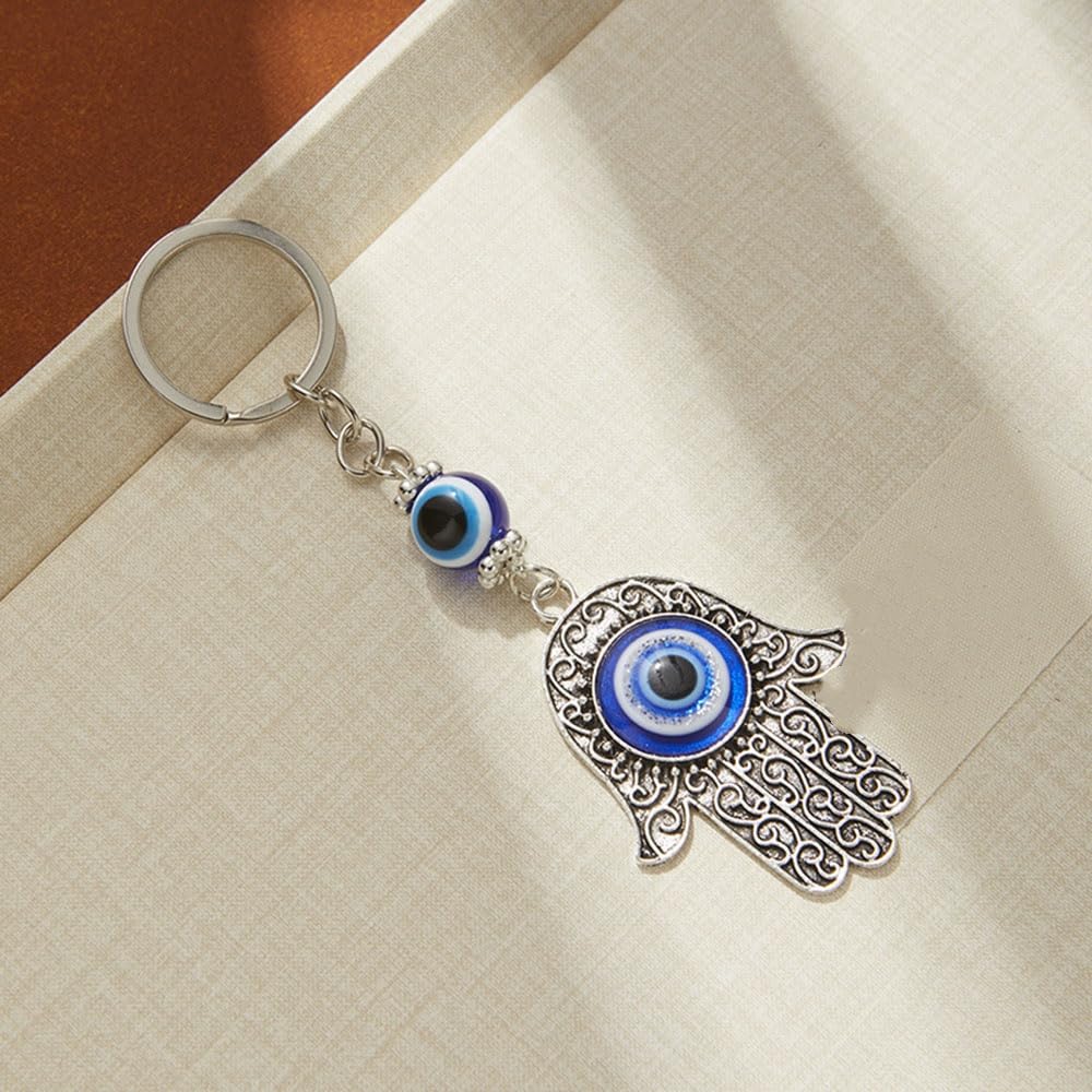 Evil Eye Keychain Silver Plated Keychain Protection Charm for Men Women Car Key Ring Bag…