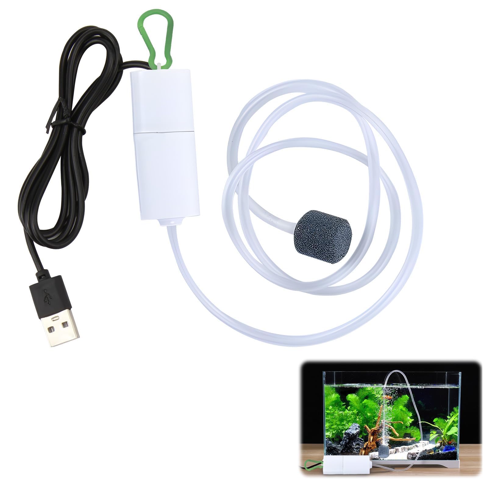 Mini Aquarium Air Pump - USB Fish Tank Air Pump, High Oxygen Output Fish Tank Bubbler with Air Stone, Silent Pumps - Portable USB Interface for Home Outdoor Use/Fishing/Fish Tanks