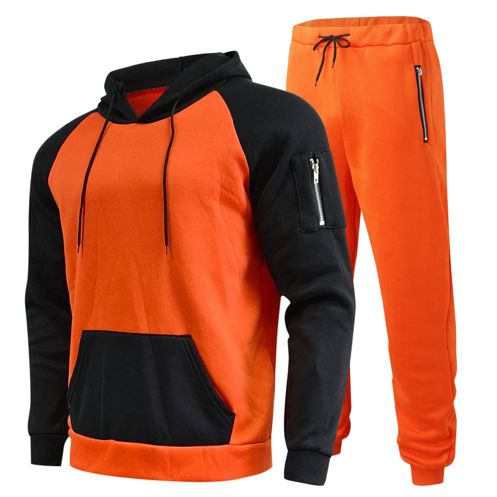 Ensemble pull à capuche homme orange et pantalon taille moyenne pour voyage - 7