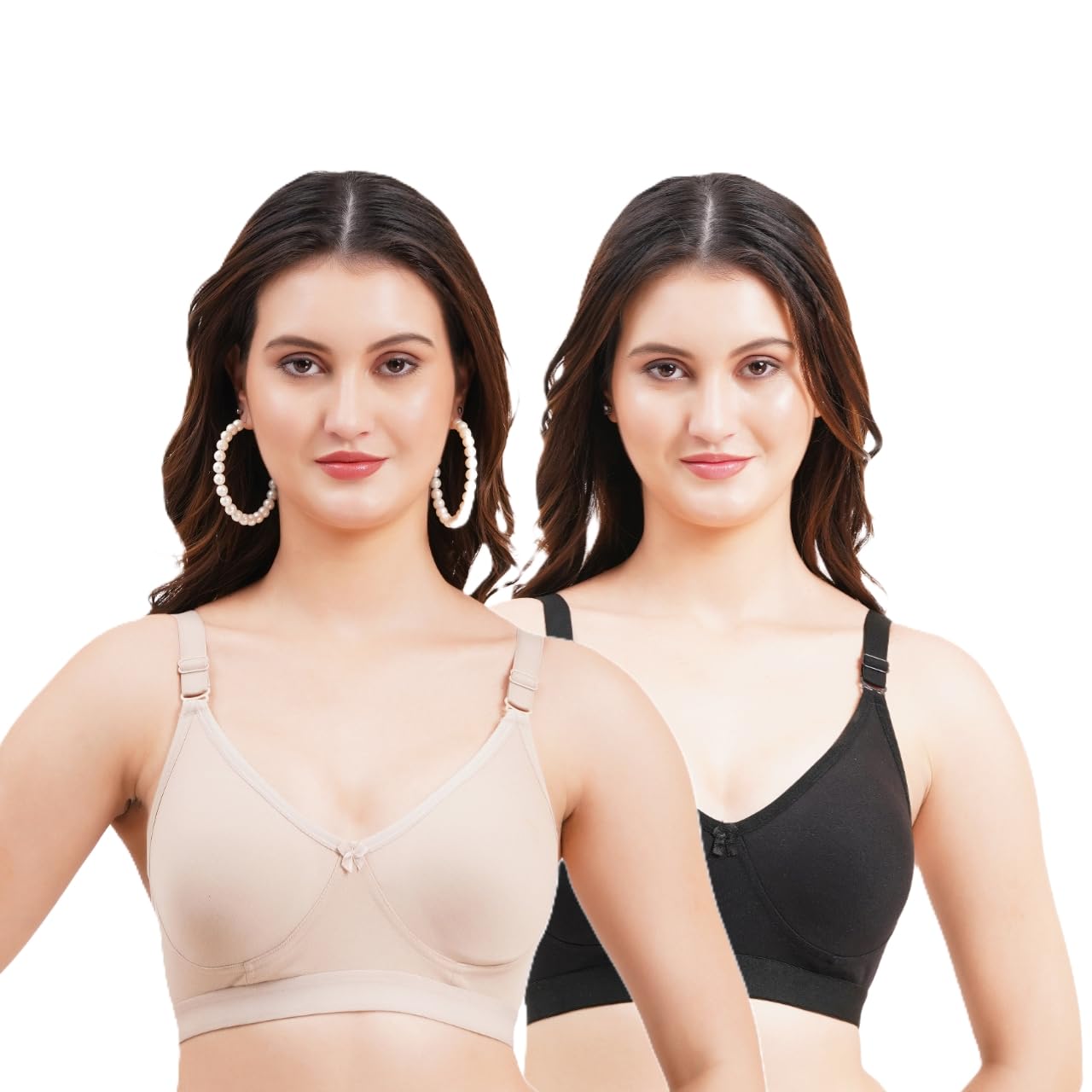 layeba Women's Full Coverage Non-Padded Wireless T-Shirt Bra, Pack of 2, Beige and Black-picture-13