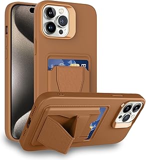 جراب يحامل كروت مغناطيسي لآيفون 16 برو ماكس للجنسين بمسند متوافق مع قاعدة التثبيت المغناطيسية للسيارة، بمحفظة رفيعة مضادة للصدمات من جلد البولي يوريثين المقاوم للحرارة الناعم بني، آيفون 16 برو