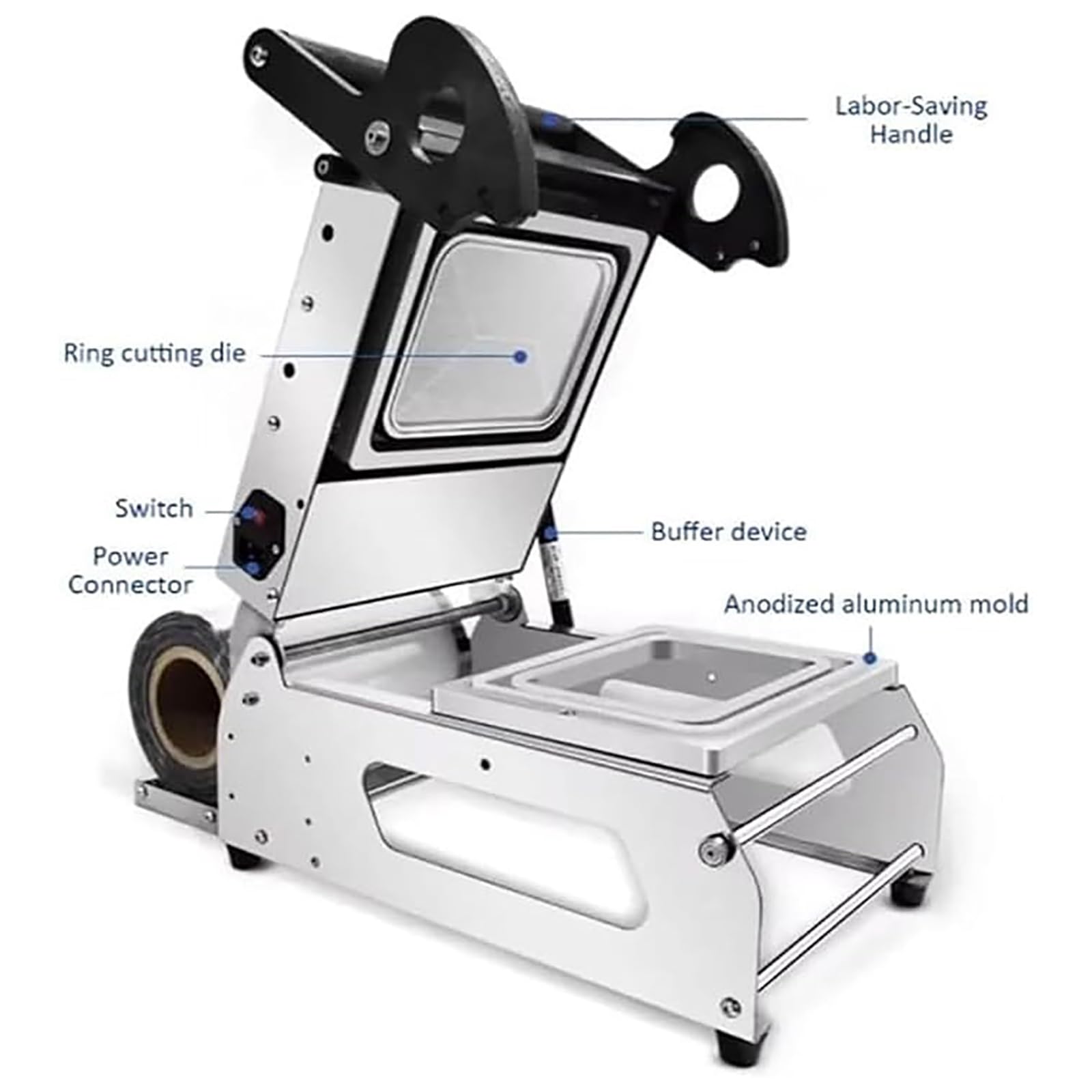 Máquina envasadora de sellado de alimentos, sellador térmico de bandeja manual, máquina selladora de cajas for llevar a presión manual for verduras, frutas, carne y pescado(245mm)