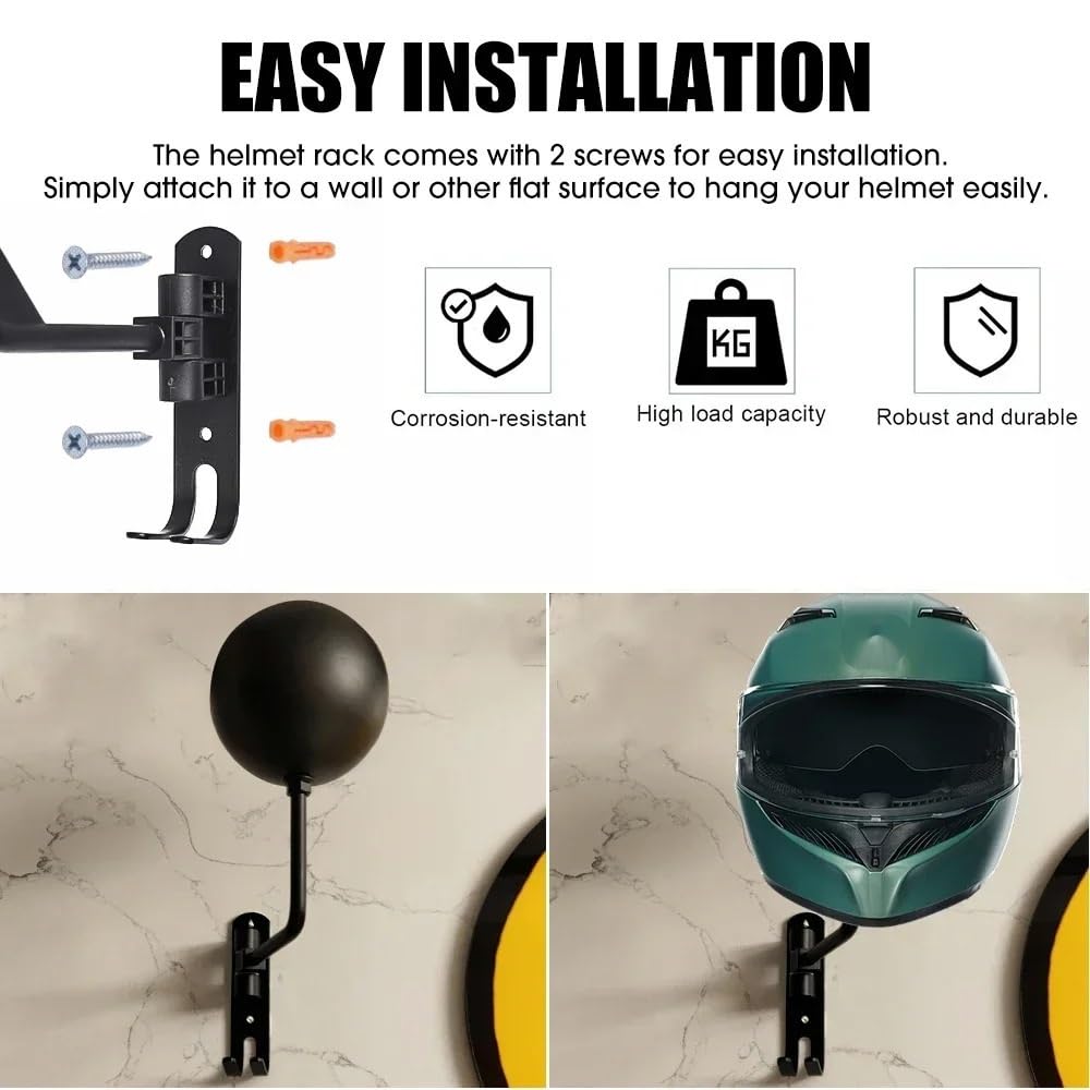 Helmhalterung Wand Motorradhelm-Wandhalterung mit Haken, 180 ° drehbar, Metall, Fahrradhelm-Display, Kleiderbügel, Ständer for Mäntel, Mützen, Rugby-Helme