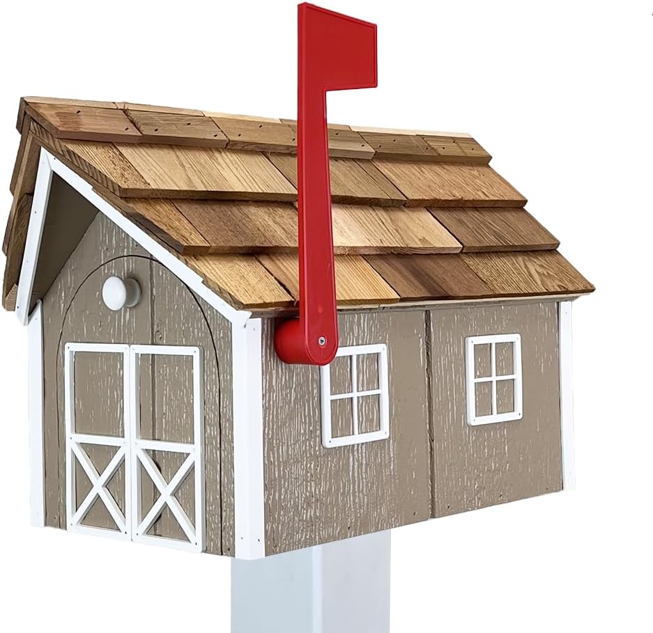 Peaceful Classics Amish Cedar Roof Wooden Mailbox with