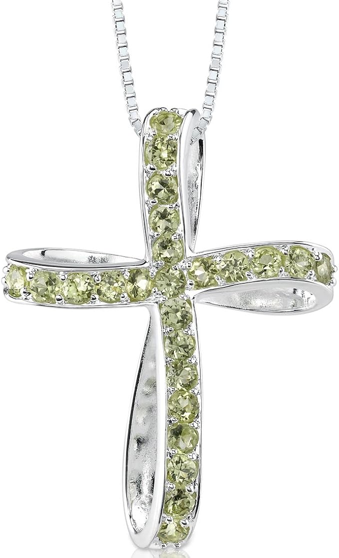 Peridot Cross Pendant Necklace Sterling 