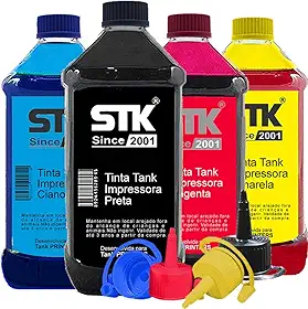 STKINK Kit 4 Garrafas de Tinta Refil para Impressora Tanque de Tinta L120 L200 L220 L355 L365 | 2000ml | Preto Ciano Magenta Amarelo | Alto Rendimento