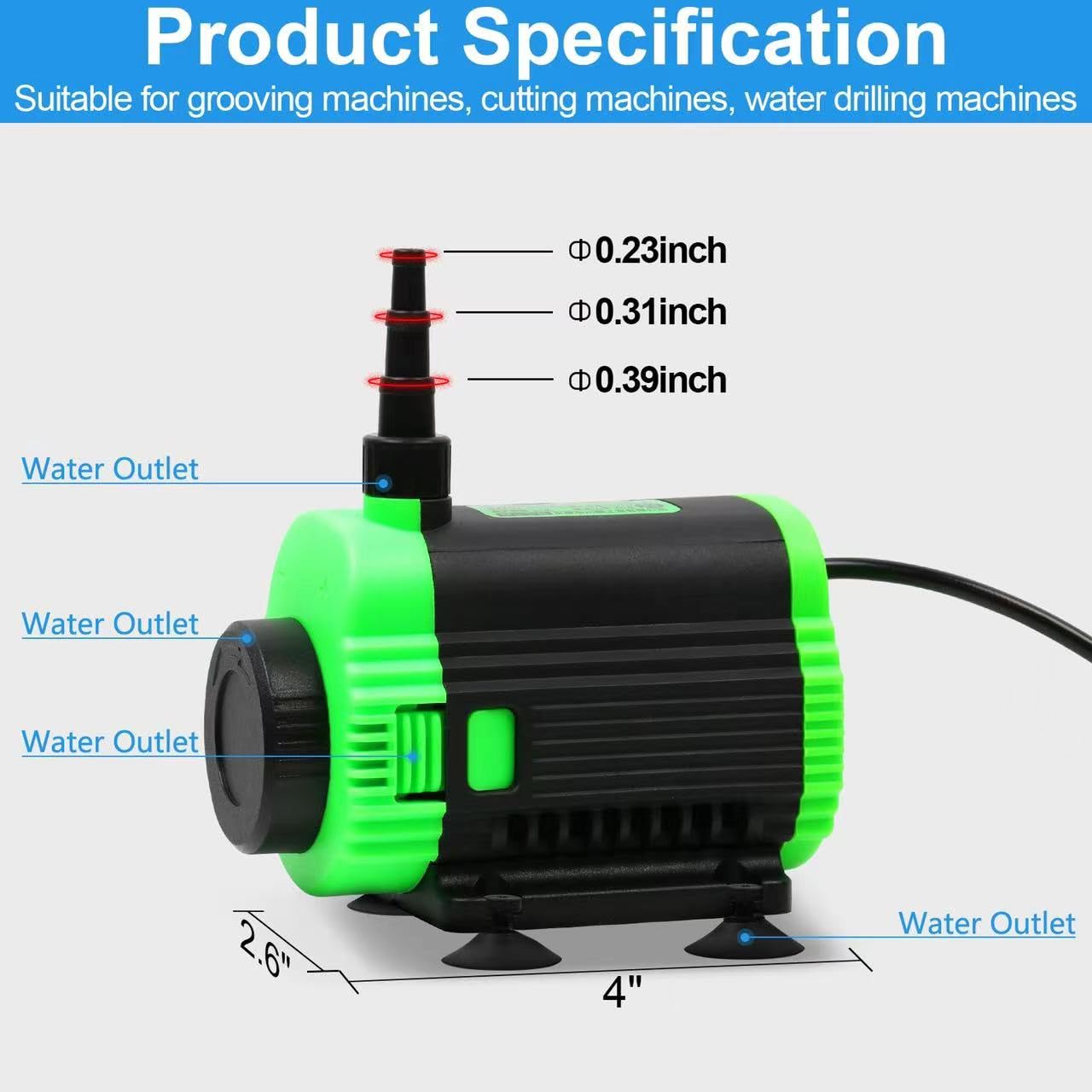 Pompe à eau submersible 150 GPH (560 L/H, 60 W), pompe à eau ultra silencieuse avec tête de 3 m de haut, pompe de fontaine avec cordon d'alimentation de 2 m, buse réglable en 3 tailles pour