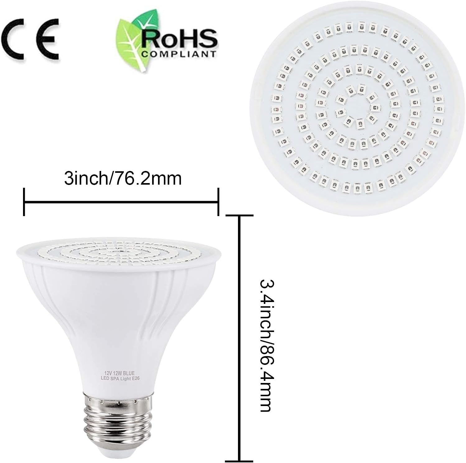 SPA LED Light Bulb for Hot Tub 12VDC Input 12W for In-ground SPA Underwater Swimming Pool Ocean Dark Blue PAR20 LED Light Bulb E26 Base Fit for Most Pentair & Hayward Light Fixtures