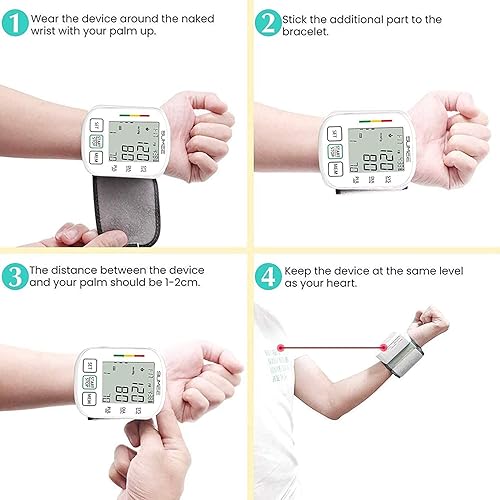 Miniatura 15 de Monitor de presión arterial de muñeca, máquina automática de presión arterial con gran pantalla retroiluminada, monitores de frecuencia cardíaca