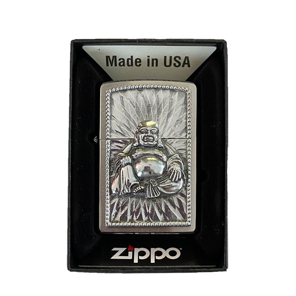 Zippo, Accendino Unisex con Immagine del Buddha, Antivento, Cromato