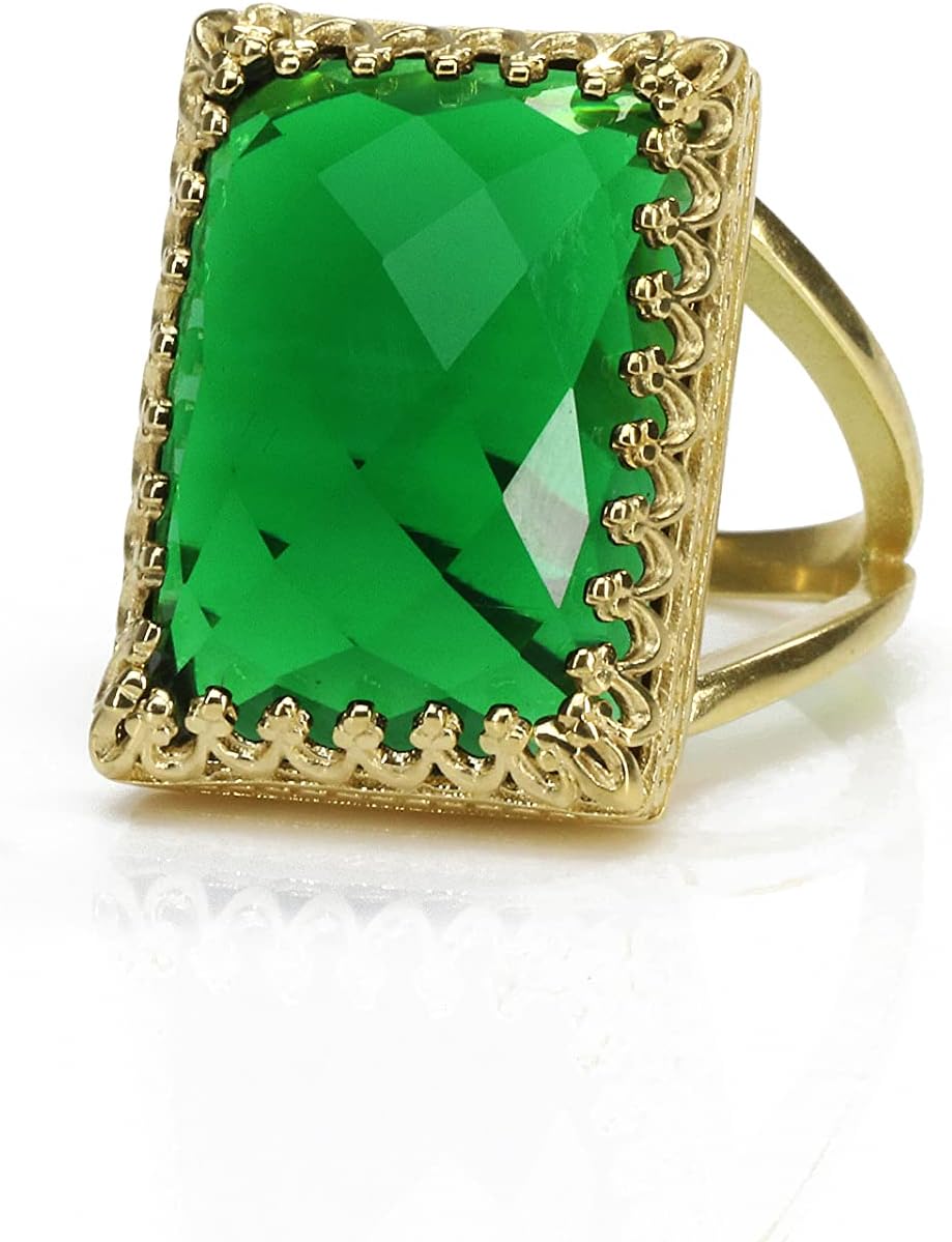 Emerald Ring in Gold - May Birthstone Ring, Statement Ring, Gemstone Ring - Handmade Fashion Gold Ring - Artisan Jewelry for Her Birthday, Anniversary - Customizable