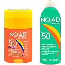 NO-AD SPF 50 Sunscreen Bundle 9 oz Spray + 1.5 oz Sport Stick, Broad Spectrum UVA/UVB Protection, Water Resistant, Non-Greasy, Non-Toxic, Suitable for All Skin Types, Active Lifestyle Sun Care