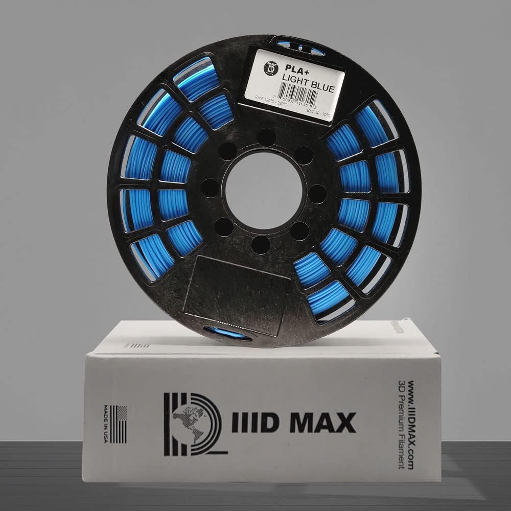 review IIIDMAX PLA Plus Filament – 3D Printing PLA+ Filament 1.75mm, Dimensional Accuracy +/- 0.03 mm, 1kg (2.2lbs) Spool, Fits Most FDM Printers – Made in USA (Light Blue)