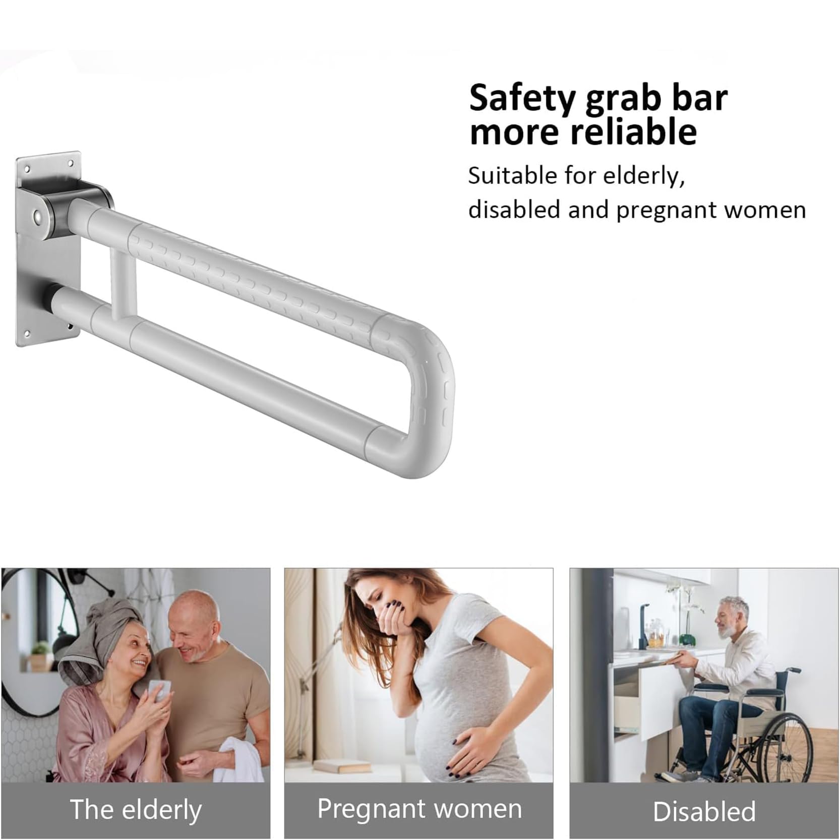 LORIER Barra Abatible Baño Acolchada,Plegable Barra De Apoyo para Inodoro,Asidero Baño Abatible,Barra WC Minusválidos Abatible,Barra de Seguridad Baño Sujeción Pared