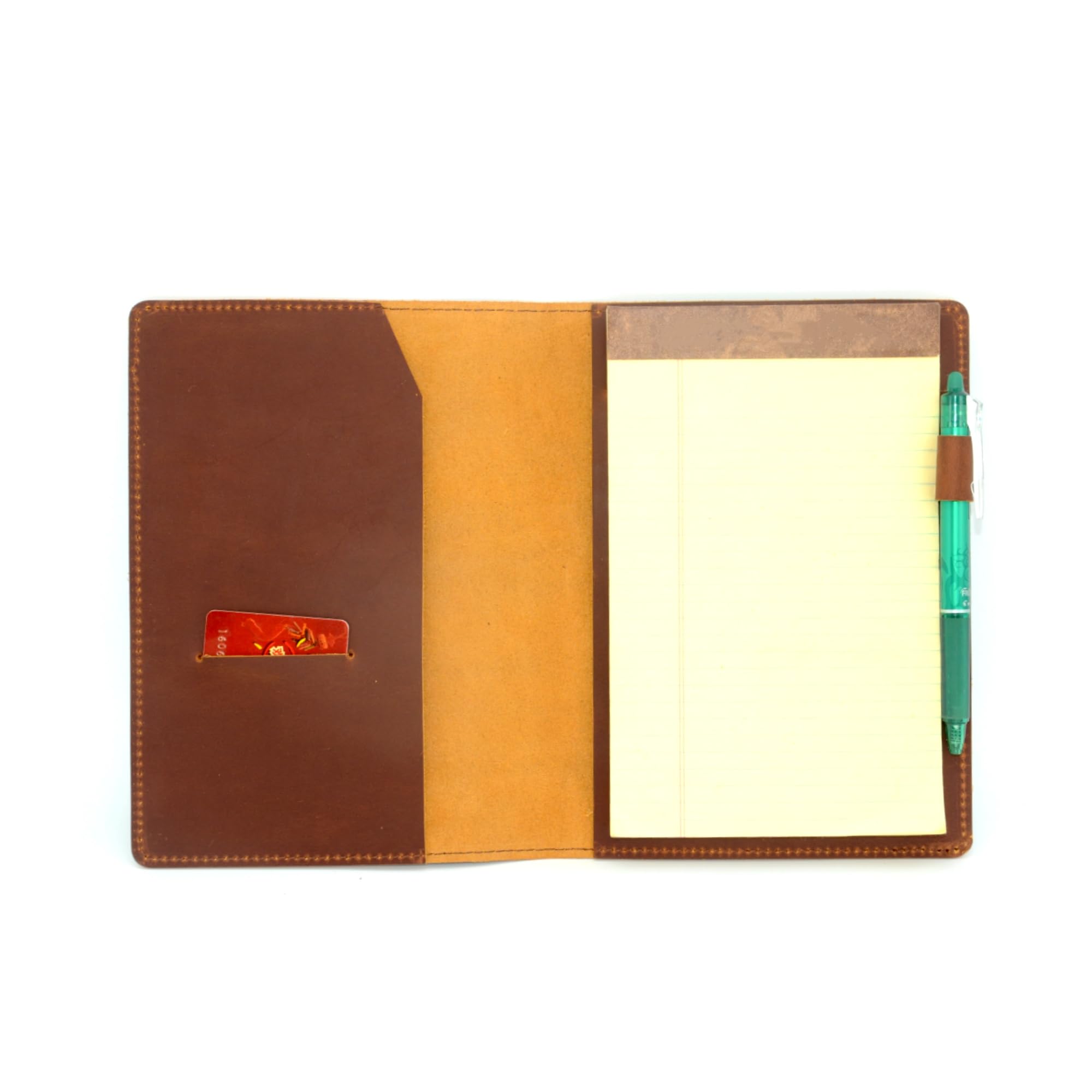 Housse en cuir compatible avec les blocs-notes légaux 12,7 x 20,3 cm, règle juridique 12,7 x 20,3 cm, carnets de notes en cuir véritable vieilli A5 avec passant pour stylo (marron)