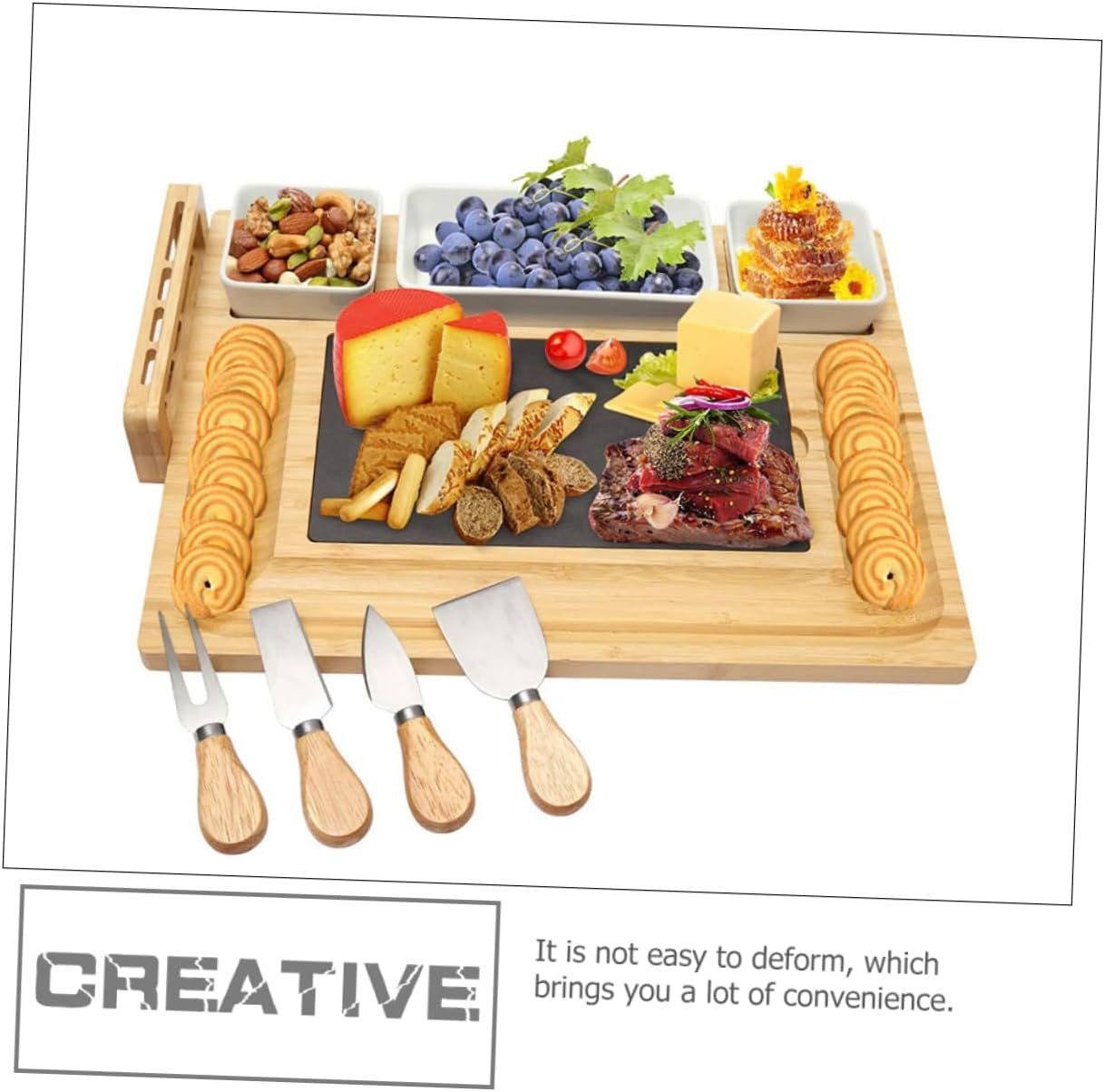 1Set Cheese Board Versatile Food Serving Tray for Charcuterie Snacks and Outdoor Picnics Odor Resistant Cutting Board with Housewarming