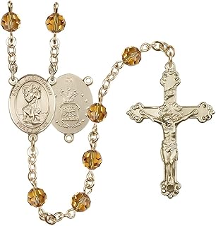 Bonyak Jewelry 14k Gold 6mm Austrian Crystal Saint Christopher/Air Force Rosary - November Yellow, Metal, No Gemstone