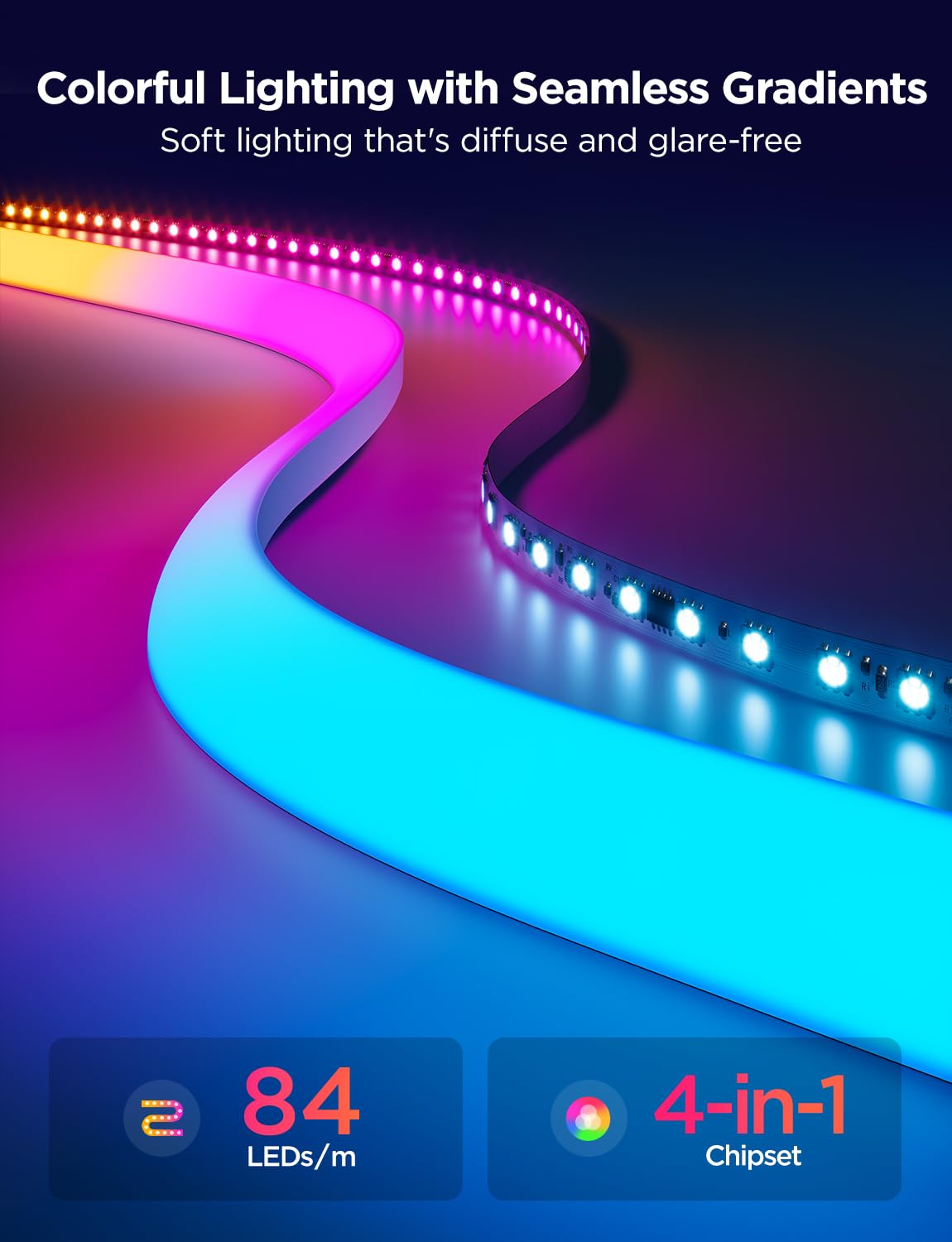 Govee RGBIC Neon LED Strip Light for Skirting Board 3M Neon Rope Light Work with Matter, Alexa & Google Assistant - Image 2