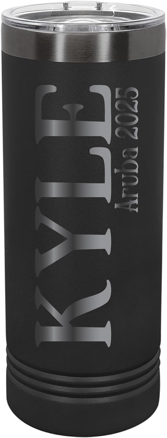 Personalized Tumblers Custom Stainless Steel Skinny Tumbler - Perfect Bachelorette & Girls' Weekend Gift - Personalized Vacation & Cruise Cup with Lid and Straw - 22 oz Tumbler