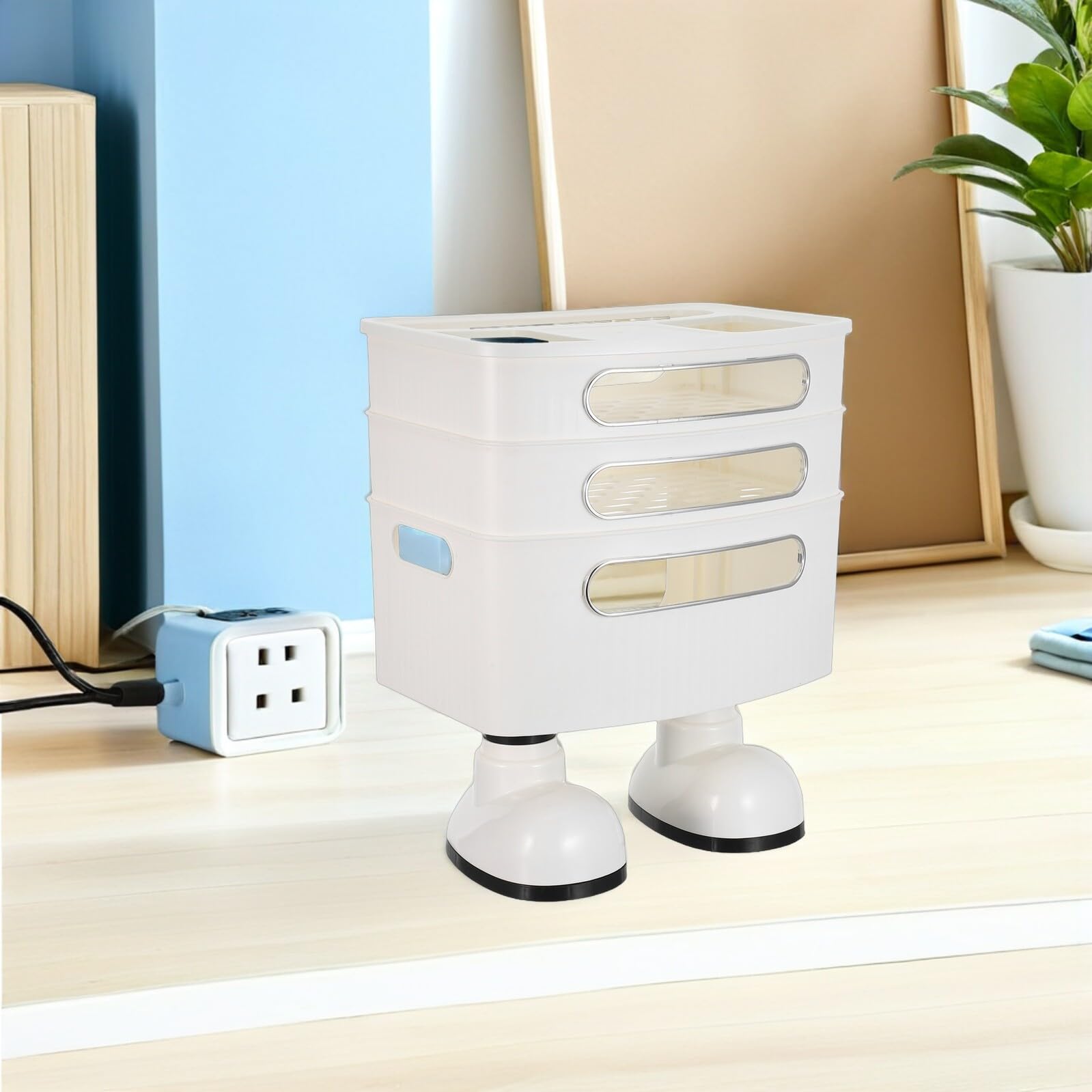 Scatola di Archiviazione per Router Bianco in Materiale Pp 3 Livelli, Soluzione Versatile e Salvaspazio per Gestione Cavi per Ufficio e Camera da Letto