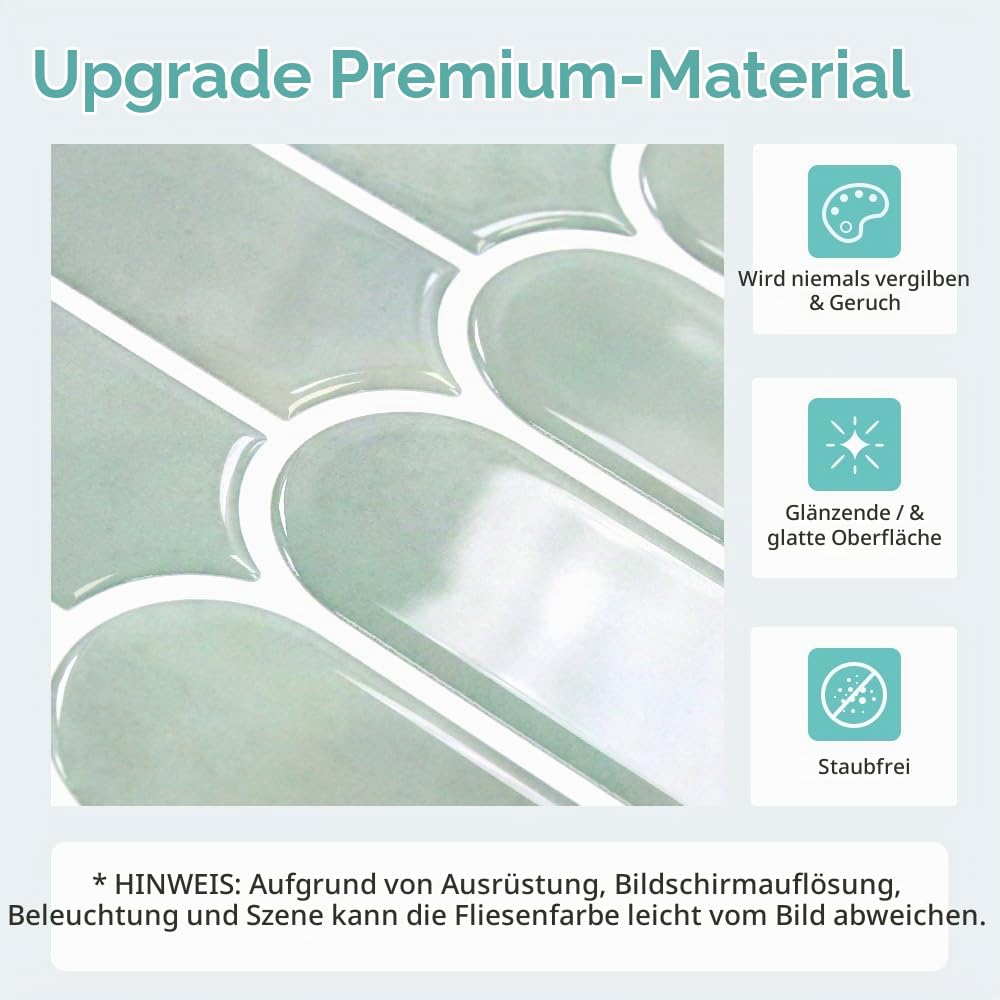 Commomy Upgrade Dickere Klebefliesen Küche Bad 3D Fliesenaufkleber Grün